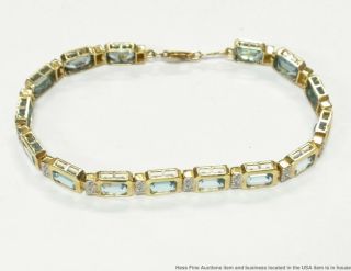17.  40ctw Emerald Cut Blue Topaz Diamond Solid Gold Bracelet Vintage Tennis Line 3