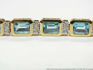 17.  40ctw Emerald Cut Blue Topaz Diamond Solid Gold Bracelet Vintage Tennis Line 4