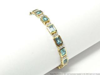 17.  40ctw Emerald Cut Blue Topaz Diamond Solid Gold Bracelet Vintage Tennis Line 5