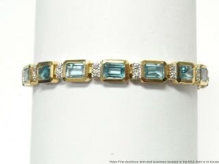 17.  40ctw Emerald Cut Blue Topaz Diamond Solid Gold Bracelet Vintage Tennis Line 6
