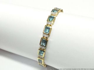 17.  40ctw Emerald Cut Blue Topaz Diamond Solid Gold Bracelet Vintage Tennis Line 7