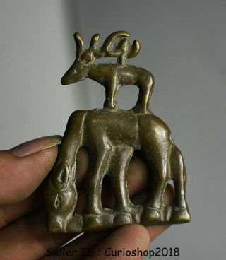 7cm Antique Old Chinese Bronze Sika Deer Spotted Deer Animal Statue Pendant