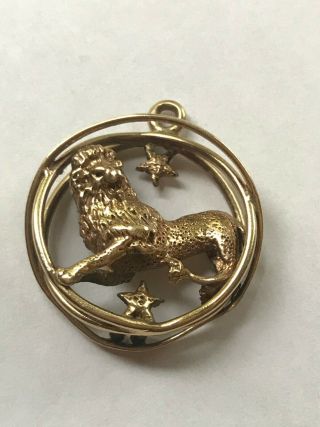 1960s Signed William Ruser 14k Zodiac Leo Lion Gold Charm Beverly Hills Jeweler