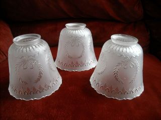 3 Vintage Victorian Etched Frosted Glass Chandelier Shades