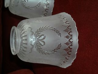 3 VINTAGE VICTORIAN ETCHED FROSTED GLASS CHANDELIER SHADES 2