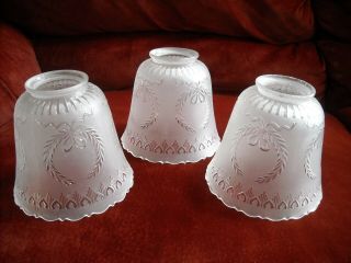 3 VINTAGE VICTORIAN ETCHED FROSTED GLASS CHANDELIER SHADES 5