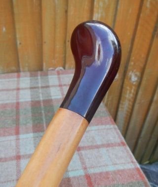 ANTIQUE CHERRY AMBER BAKELITE CLUB TOPPED MALACCA CANE WALKING STICK 2