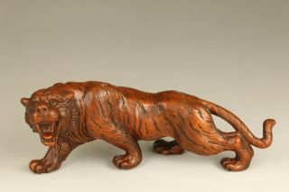 Unique Chinese Old Boxwood Hand Carved Big Tiger Statue Antique Statue