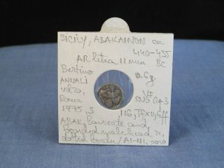 Ancient Silver Coin Sicily Abakainon Ar Litra 440 - 435 Bc Vf