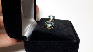 Vintage 14k Yellow Gold Oval Blue Topaz Solitaire Stud Earrings - Vibrant 6
