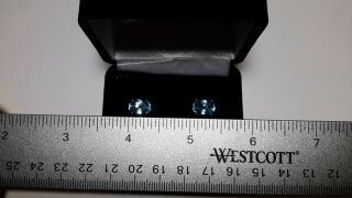 Vintage 14k Yellow Gold Oval Blue Topaz Solitaire Stud Earrings - Vibrant 8
