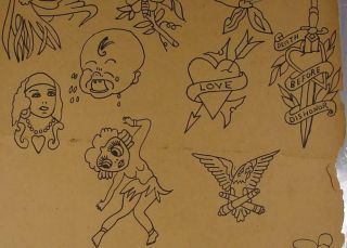 VINTAGE 1940s TATTOO FLASH FROM PENSACOLA FLORIDA TATTOO PARLOR 12 3