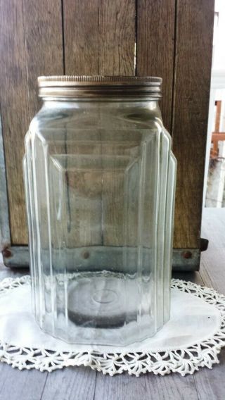 Antique Large Art Deco Clear Glass Mayonnaise Jar