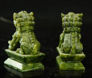 Rare A 100 China natural green jade hand - carved statues fo dog lion 4
