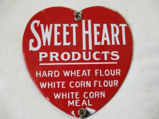 Vintage Sweetheart Products Wheat Corn Flour 5 " Porcelain Heart Sign Store Door