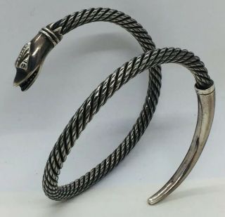 Antique 900 Sterling Silver Figural Snake Wraparound Bangle Bracelet