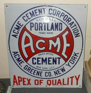 Vintage Acme Portland Cement Company Porcelain Enamel Sign Greene County Ny