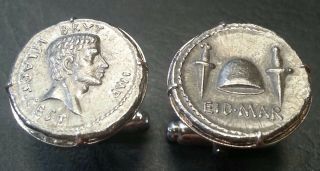 Brutus Assassin Of Julius Caesar Ides Of March Ancient Roman Coin Cufflinks,  Box