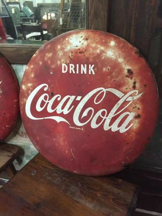 Vintage Coca Cola Porcelain Button Sign 24 " - 1950 