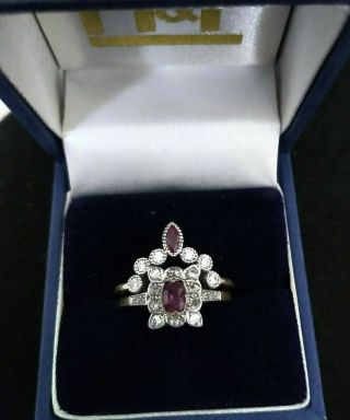 Art Deco Ruby and Diamond Ring set in 18ct Yellow Gold and Platinum 2