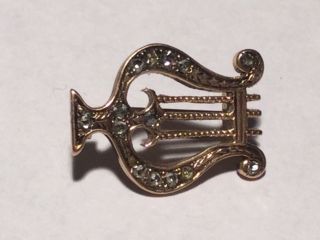 Vintage 1890’s 14k Rose Gold Carved Detailed Lyre W Diamonds Brooch/pin