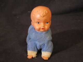 Vintage West German Wind Up Celluloid Crawling Baby Doll