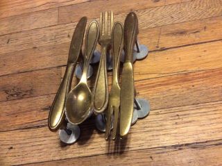 Set Of 5 Vintage Brass Drawer Pulls,  2 Knives,  2 Forks,  1 Spoon,  Kitchen Hardware