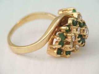 VINTAGE SOLID 14K GOLD NATURAL 3/4 CT TW DIAMOND & EMERALD COCKTAIL RING 2