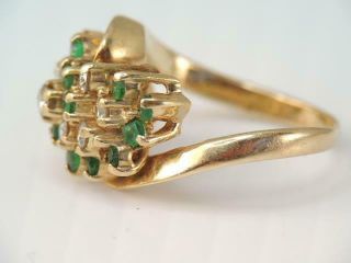 VINTAGE SOLID 14K GOLD NATURAL 3/4 CT TW DIAMOND & EMERALD COCKTAIL RING 3