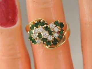 VINTAGE SOLID 14K GOLD NATURAL 3/4 CT TW DIAMOND & EMERALD COCKTAIL RING 5