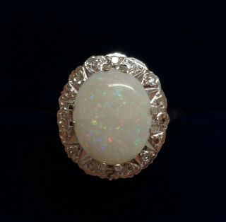 Vintage C.  1977 Opal And Diamond Cluster Ring 9ct Yellow Gold - Size P 1/2 - 3.  8g