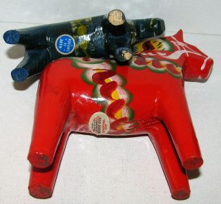 Two Vintage Carved Wood Sweden Dala Horse Figures Signed 8