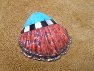 Vtg Signed Large Spiney Red Oyster Shell Sterling Turquoise Mop Pendant Look