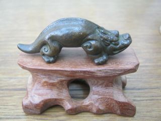 Unusual Solid Bronze Okimono Of A Baku ? Japanese Mythical Folklore