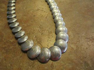 Older Vintage Navajo Graduated Sterling Silver Floral Disc Bead Necklace
