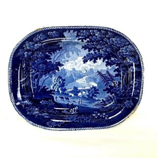 Rare Antique Historical Dark Blue 15 Inch Staffordshire Platter Italian Scenery