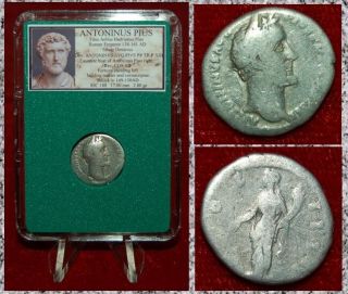 Ancient Roman Empire Coin Antoninus Pius Fortuna Silver Denarius