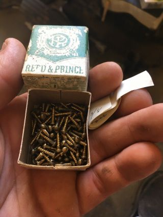 Vintage Box Of Brass 3/8” Round Head Screws