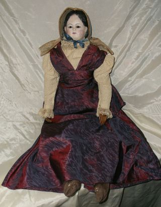 23 " Antique 1850s Paper Mache Pre - Greiner Doll With Black Glass Eyes