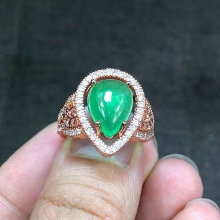 Chinese Green Jadeite Jade Water Drop Shaped Handwork Collectible No.  8 - 12 Ring