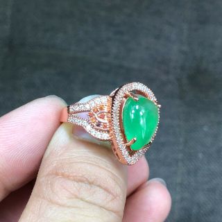 Chinese Green Jadeite Jade Water Drop Shaped Handwork Collectible No.  8 - 12 Ring 2