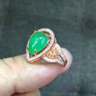 Chinese Green Jadeite Jade Water Drop Shaped Handwork Collectible No.  8 - 12 Ring 3