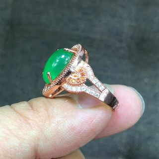 Chinese Green Jadeite Jade Water Drop Shaped Handwork Collectible No.  8 - 12 Ring 5
