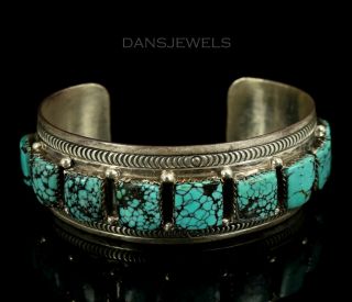 Vintage ZUNI Navajo Old Pawn Spiderweb Raised Turquoise Sterling Bracelet 3