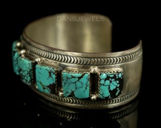 Vintage ZUNI Navajo Old Pawn Spiderweb Raised Turquoise Sterling Bracelet 5
