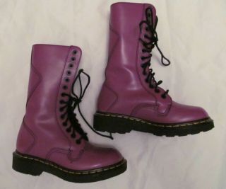 Vintage England Dr Martens Tall Mid Calf Lavender Purple Combat Boots Uk 4 Us 6