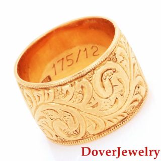 Vintage 18k Yellow Gold Filigree Eternity Wide Band Ring 10.  6 Grams Nr