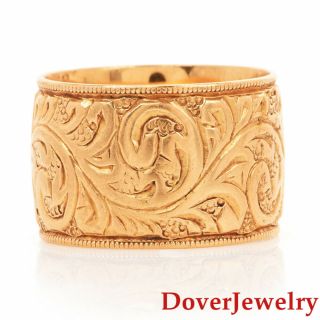 Vintage 18K Yellow Gold Filigree Eternity Wide Band Ring 10.  6 Grams NR 2