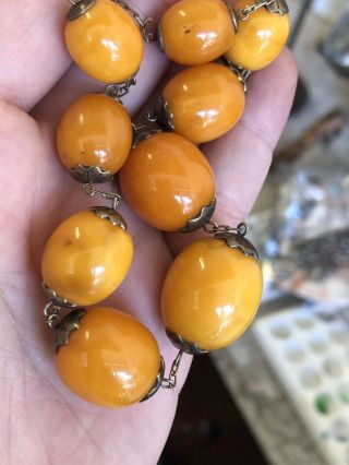 Antique Or Vintage Baltic Egg Yolk Butterscotch Amber Bead Necklace S/w