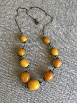 Antique or Vintage Baltic Egg Yolk Butterscotch Amber Bead Necklace S/W 2